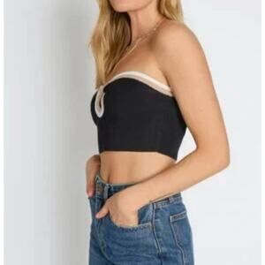 Women's t.edwards Bodycon Y2K Cut-Out crop Top black small A003338